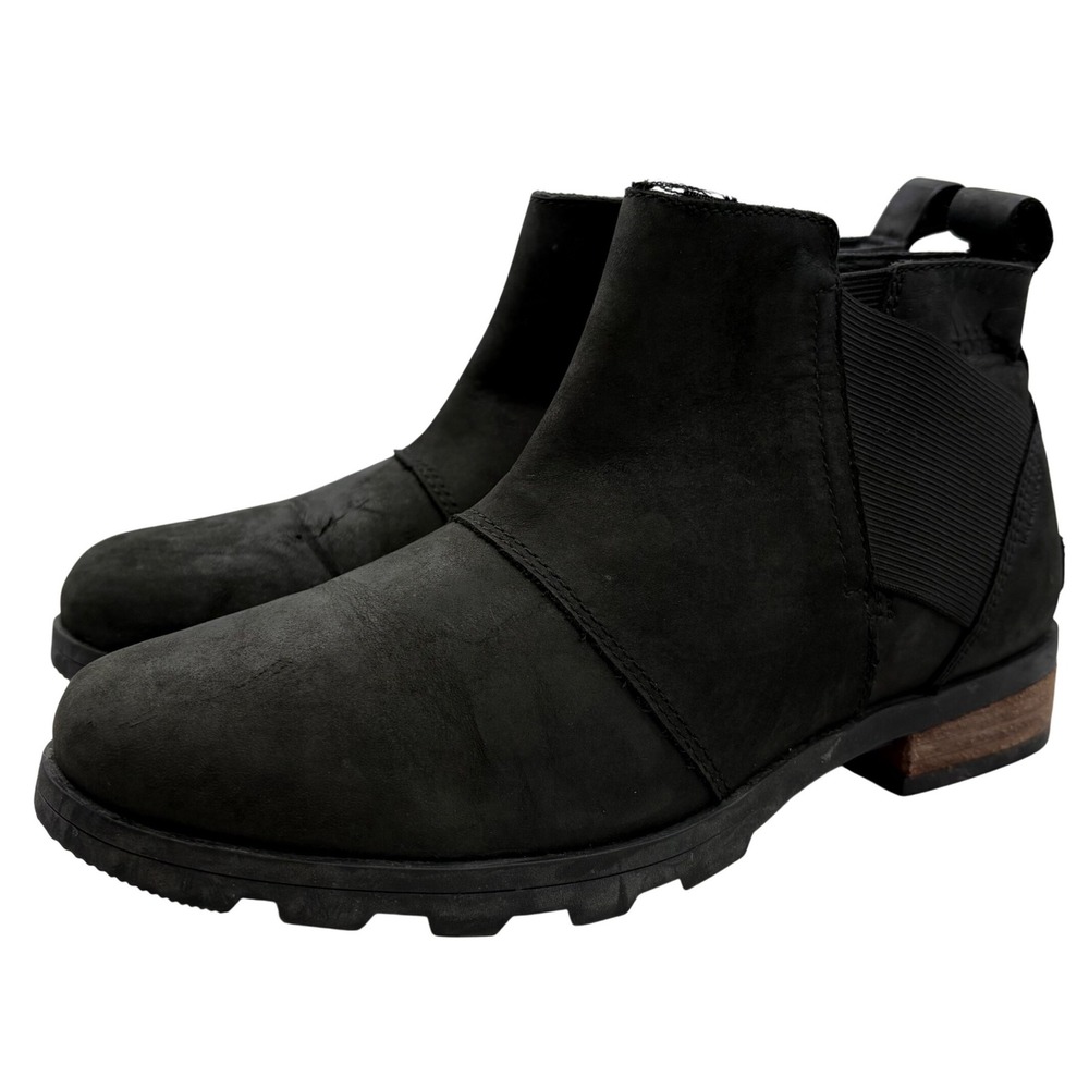 Sorel Emelie Chelsea Boots Women 7.5 Black Waterproof Leather Outdoor NL2671-010